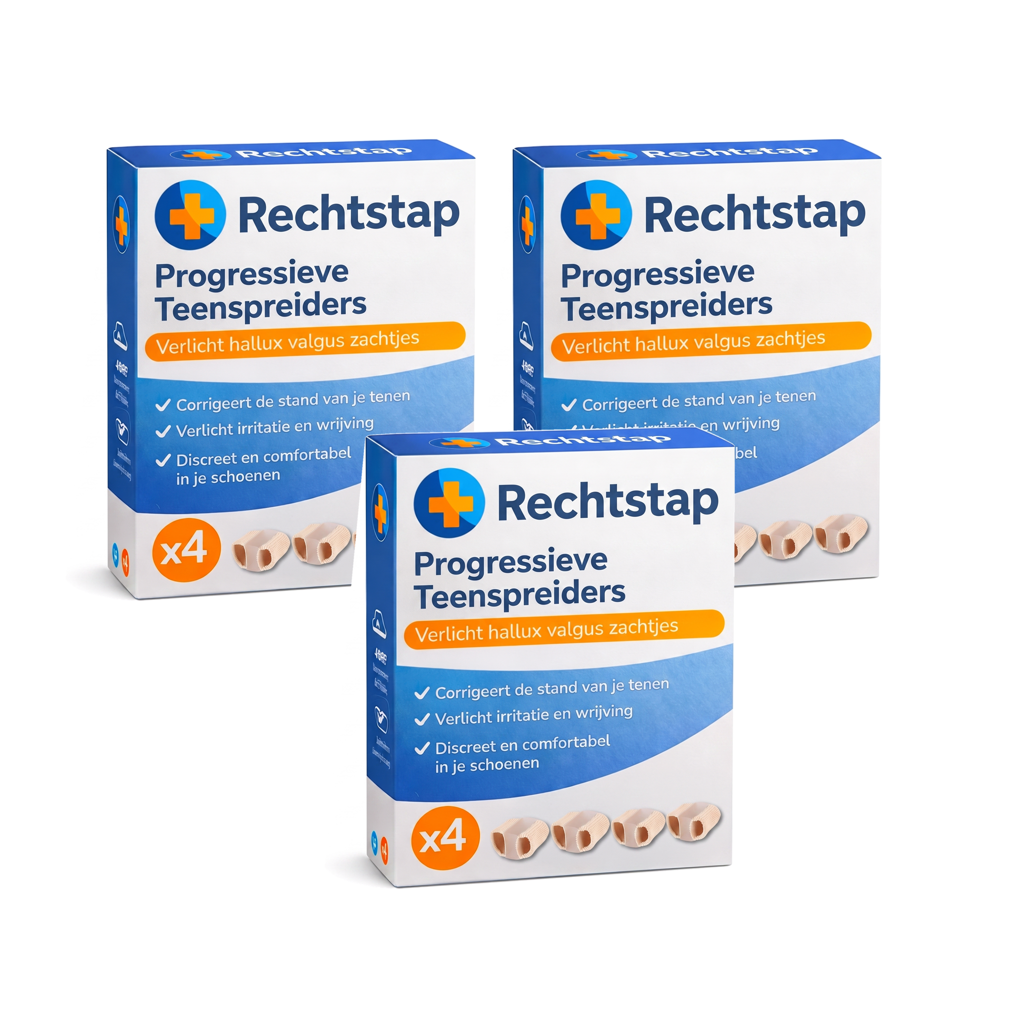 Rechtstap Progressieve Teenspreiders, 3 dozen